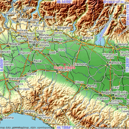 Topographic map of Crotta d'Adda