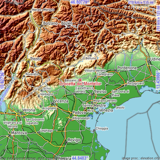 Topographic map of Crocetta del Montello