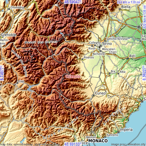 Topographic map of Crissolo