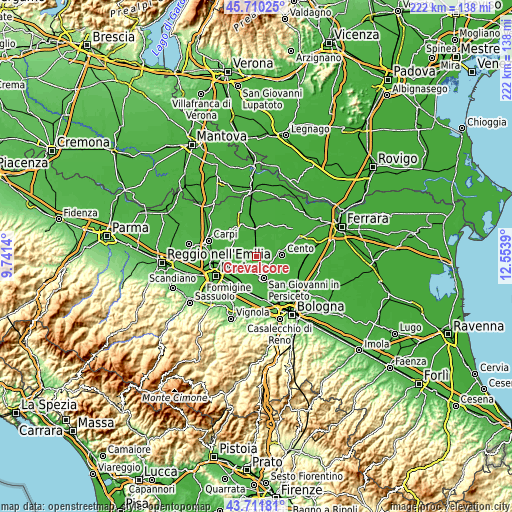 Topographic map of Crevalcore