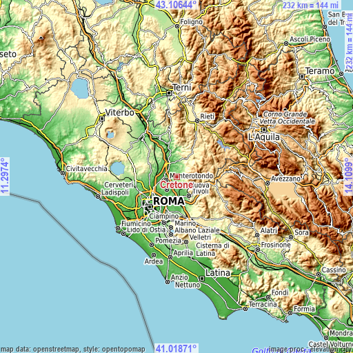 Topographic map of Cretone