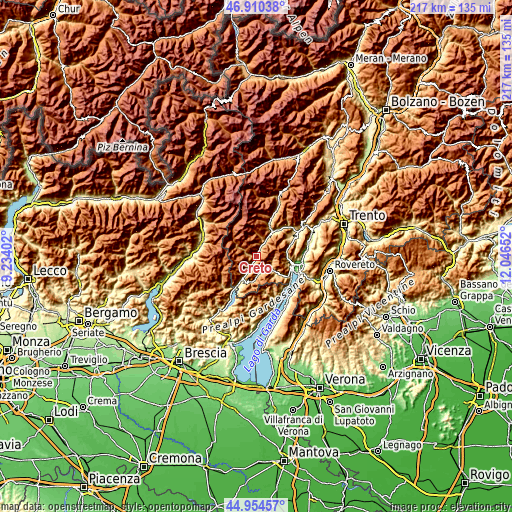 Topographic map of Creto