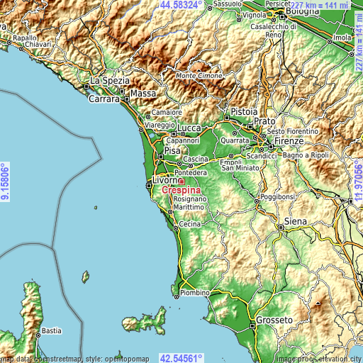 Topographic map of Crespina