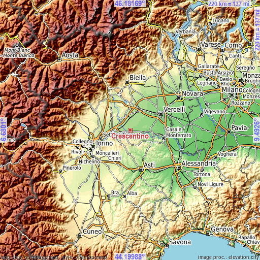 Topographic map of Crescentino