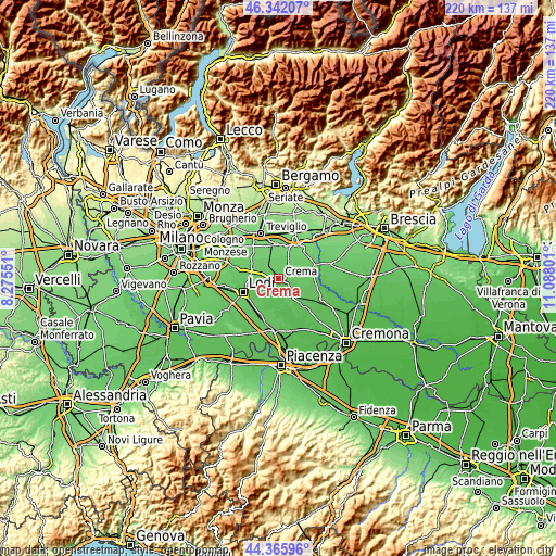 Topographic map of Crema