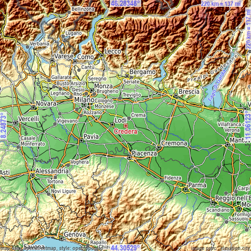 Topographic map of Credera