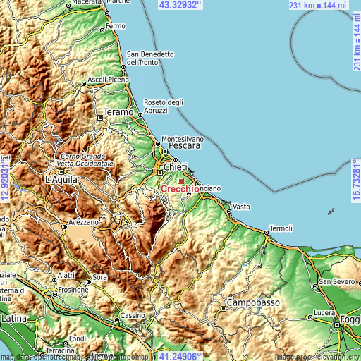 Topographic map of Crecchio