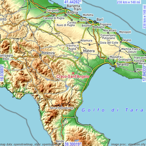 Topographic map of Craco-Sant'Angelo