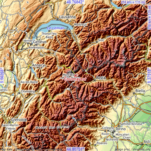 Topographic map of Courmayeur