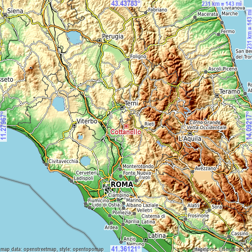 Topographic map of Cottanello