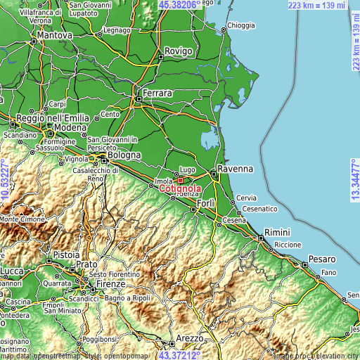 Topographic map of Cotignola
