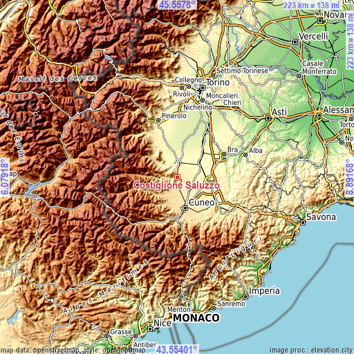 Topographic map of Costiglione Saluzzo