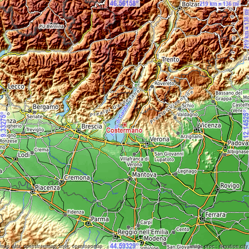 Topographic map of Costermano