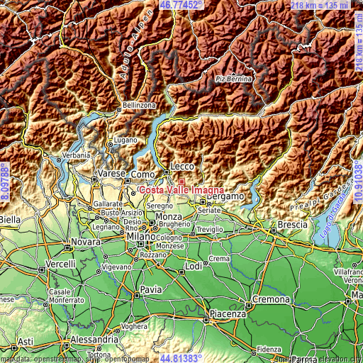 Topographic map of Costa Valle Imagna