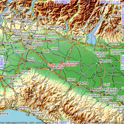 Topographic map of Costa Sant'Abramo