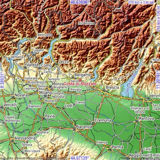 Topographic map of Costa di Mezzate