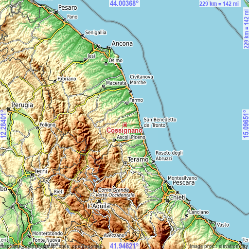 Topographic map of Cossignano