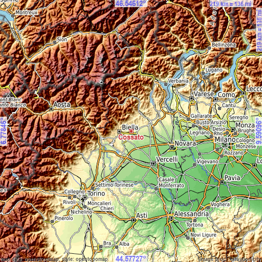 Topographic map of Cossato