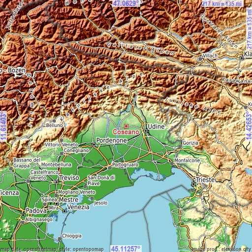 Topographic map of Coseano