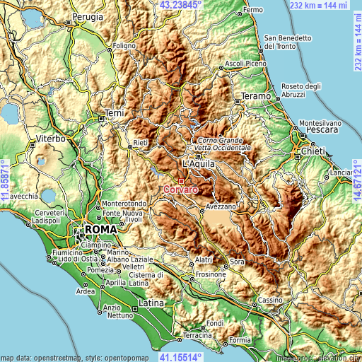 Topographic map of Corvaro