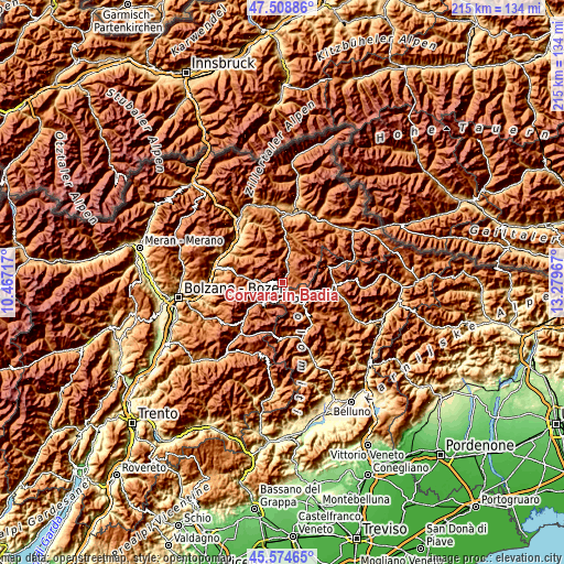 Topographic map of Corvara in Badia