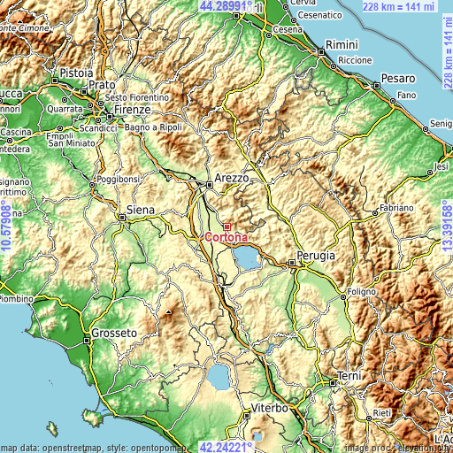 Topographic map of Cortona