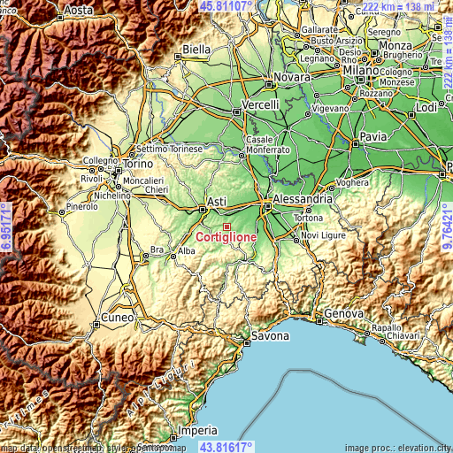 Topographic map of Cortiglione