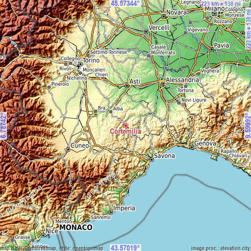 Topographic map of Cortemilia