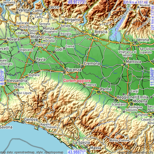 Topographic map of Cortemaggiore