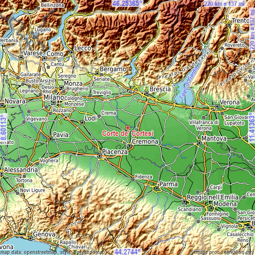 Topographic map of Corte de' Cortesi