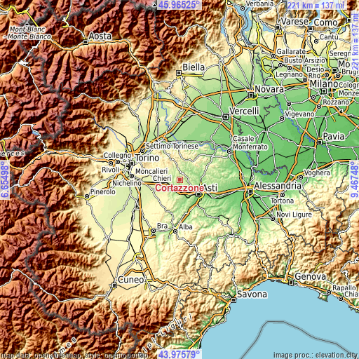 Topographic map of Cortazzone