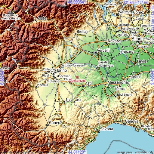 Topographic map of Cortanze