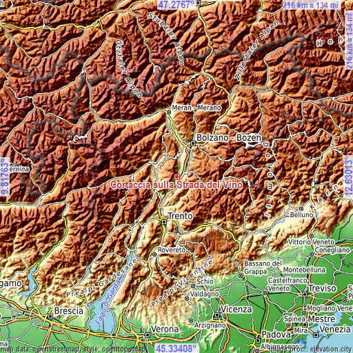 Topographic map of Cortaccia sulla Strada del Vino