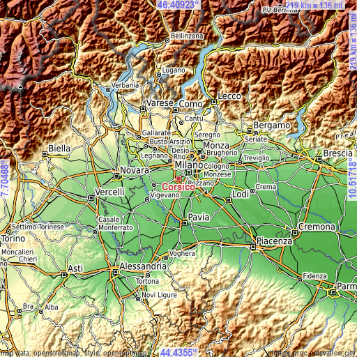 Topographic map of Corsico