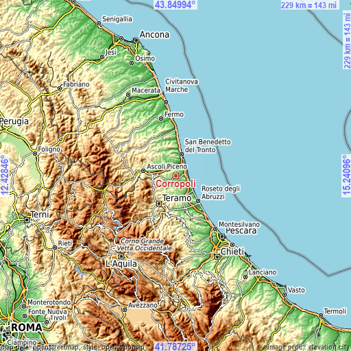 Topographic map of Corropoli