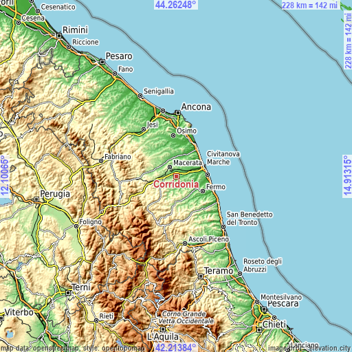 Topographic map of Corridonia