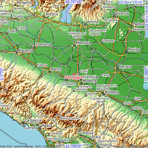 Topographic map of Correggio