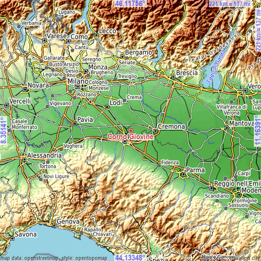 Topographic map of Corno Giovine