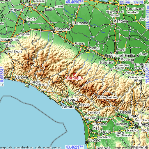 Topographic map of Corniglio