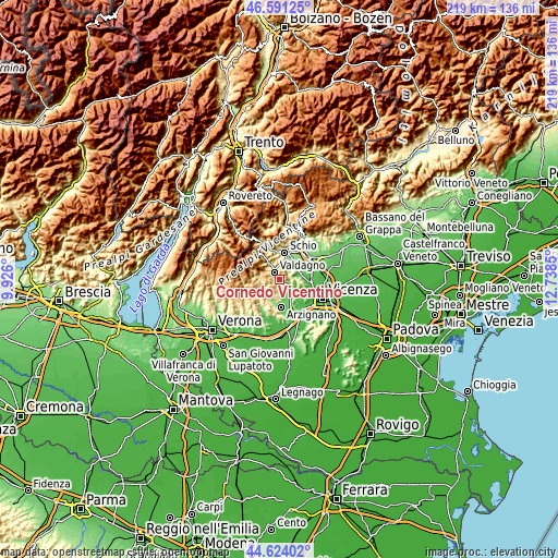 Topographic map of Cornedo Vicentino