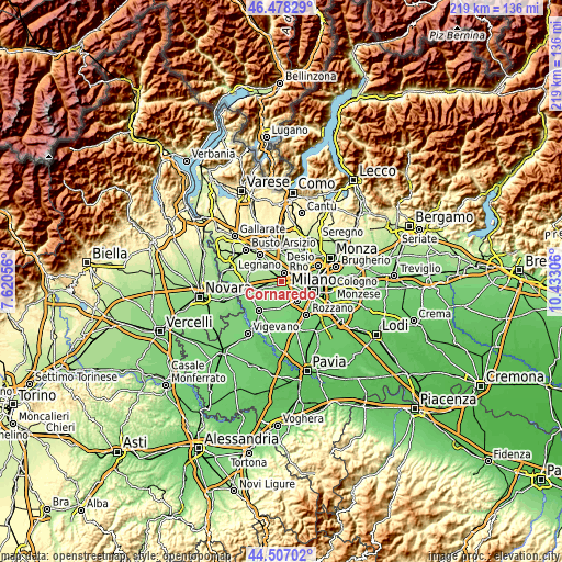 Topographic map of Cornaredo