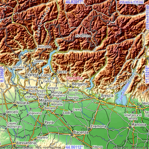 Topographic map of Cornalba