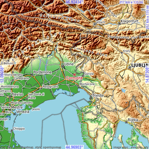 Topographic map of Cormons