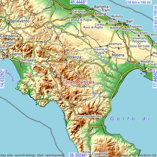 Topographic map of Corleto Perticara