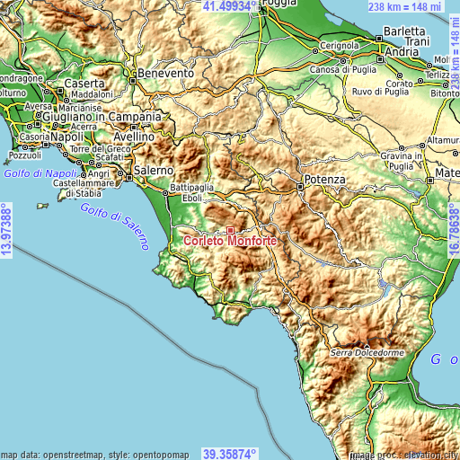 Topographic map of Corleto Monforte