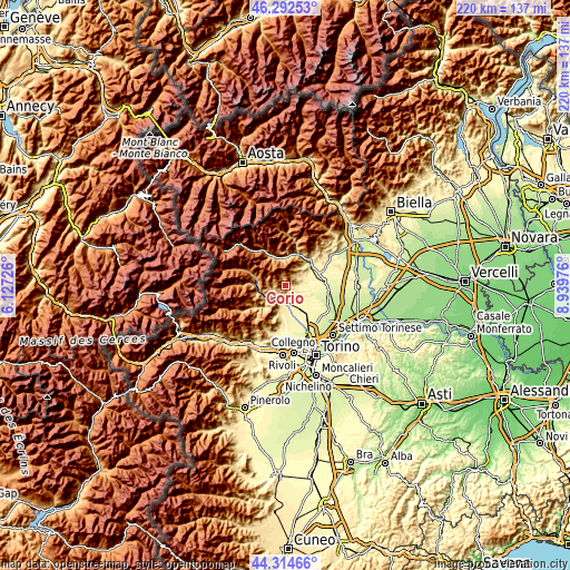 Topographic map of Corio