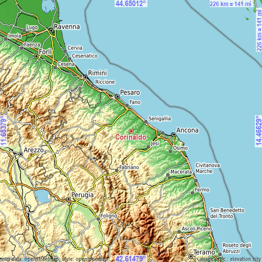 Topographic map of Corinaldo