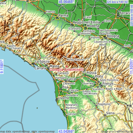 Topographic map of Coreglia Antelminelli