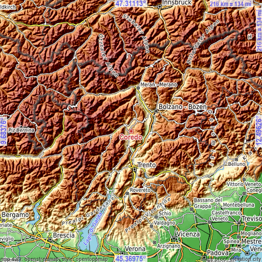 Topographic map of Coredo