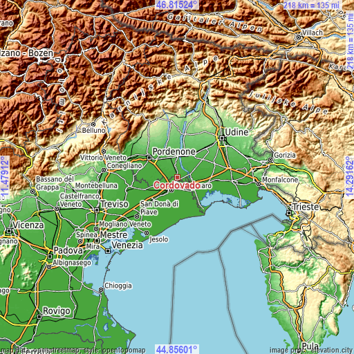 Topographic map of Cordovado